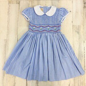 The Beaufort Bonnet Company Dottie Hart Smocked Dress Blue Gingham Girls Sz 8